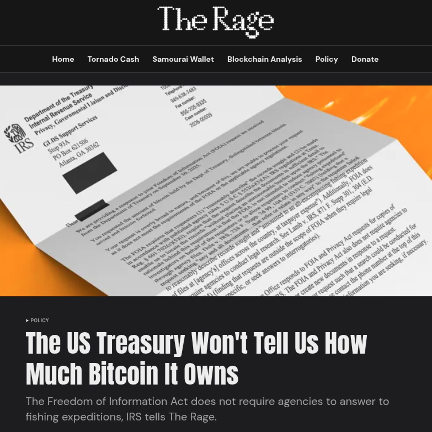 FOIA on US Treasury Bitcoin Holdings Rebuffed
